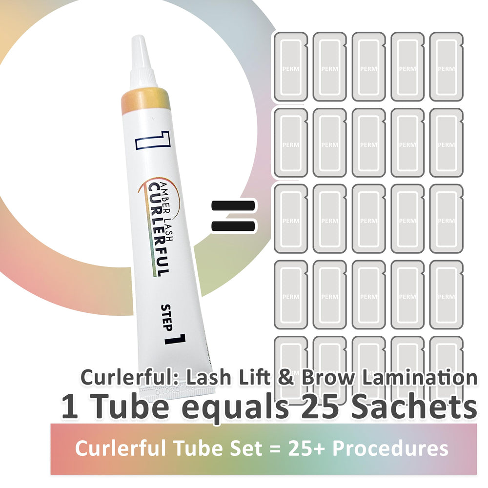 Amber Lash Curlerful brow lamination kit box showing professional contents