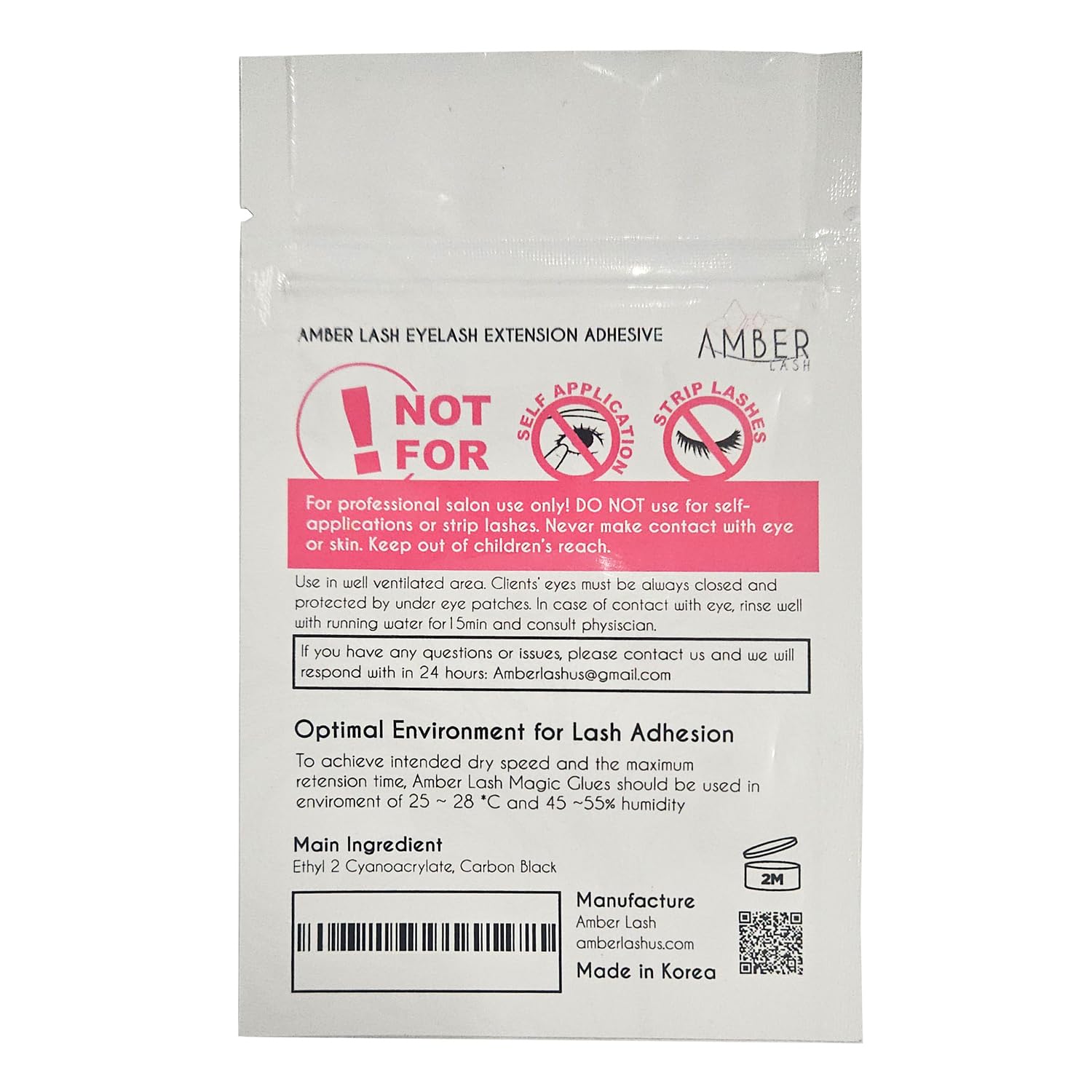 Amber Lash Magic Glue formaldehyde-free composition for safer lash work.
