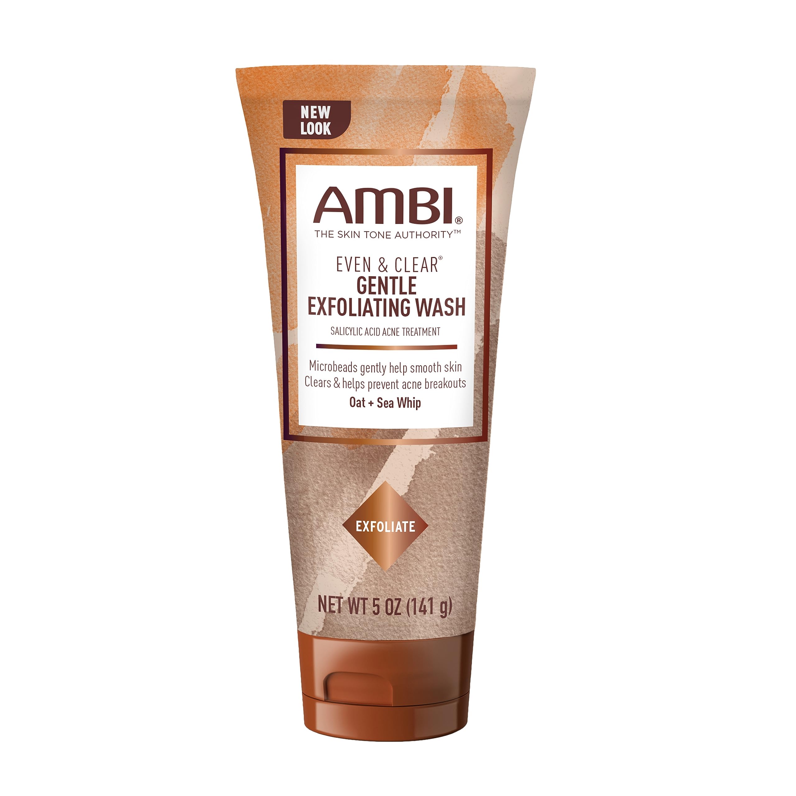 Ambi Even & Clear exfoliating wash bottle front for clear skin and even tone.