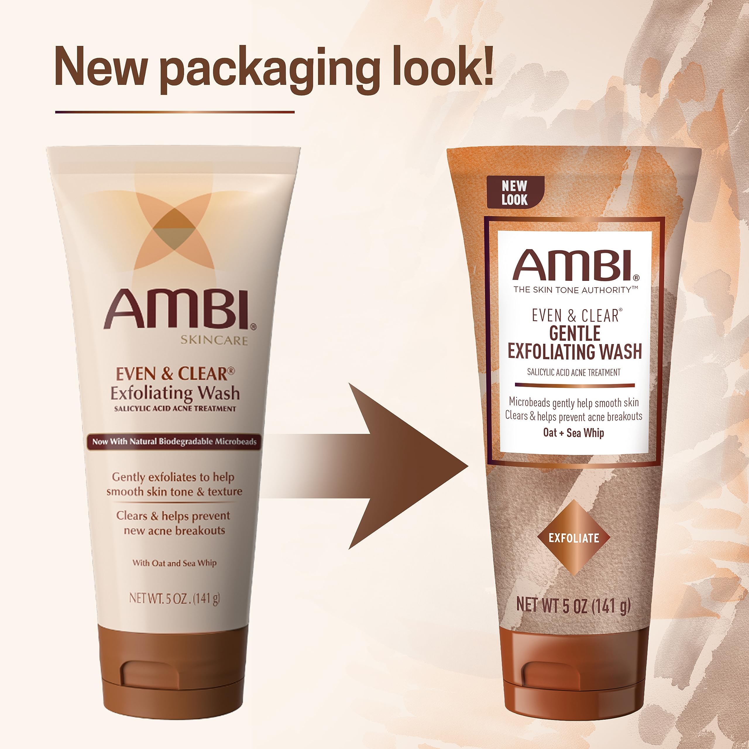 Ambi jojoba microbeads closeup emphasize texture refinement and gentle smoothing.
