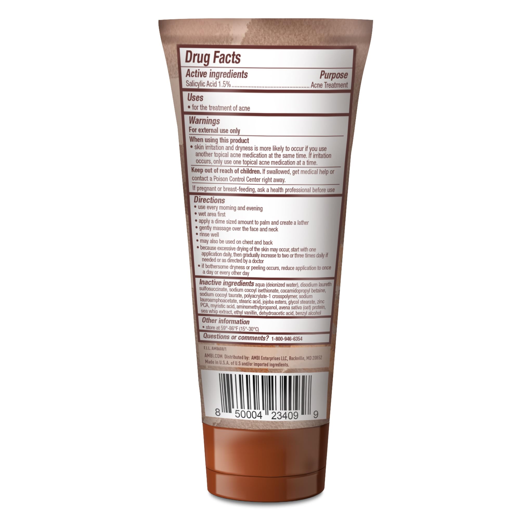 Ambi salicylic acid graphic highlights pore cleansing potential and clarity.