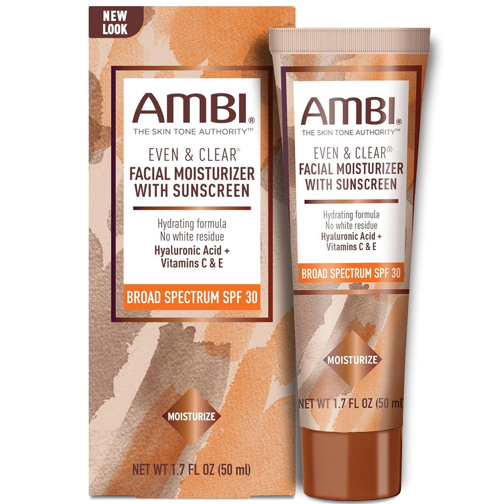 Ambi Even & Clear SPF 30 bottle front showing daily protection for even complexion