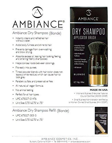 Ambiance Dry Shampoo Blonde travel-pack image shows on-the-go refresh.