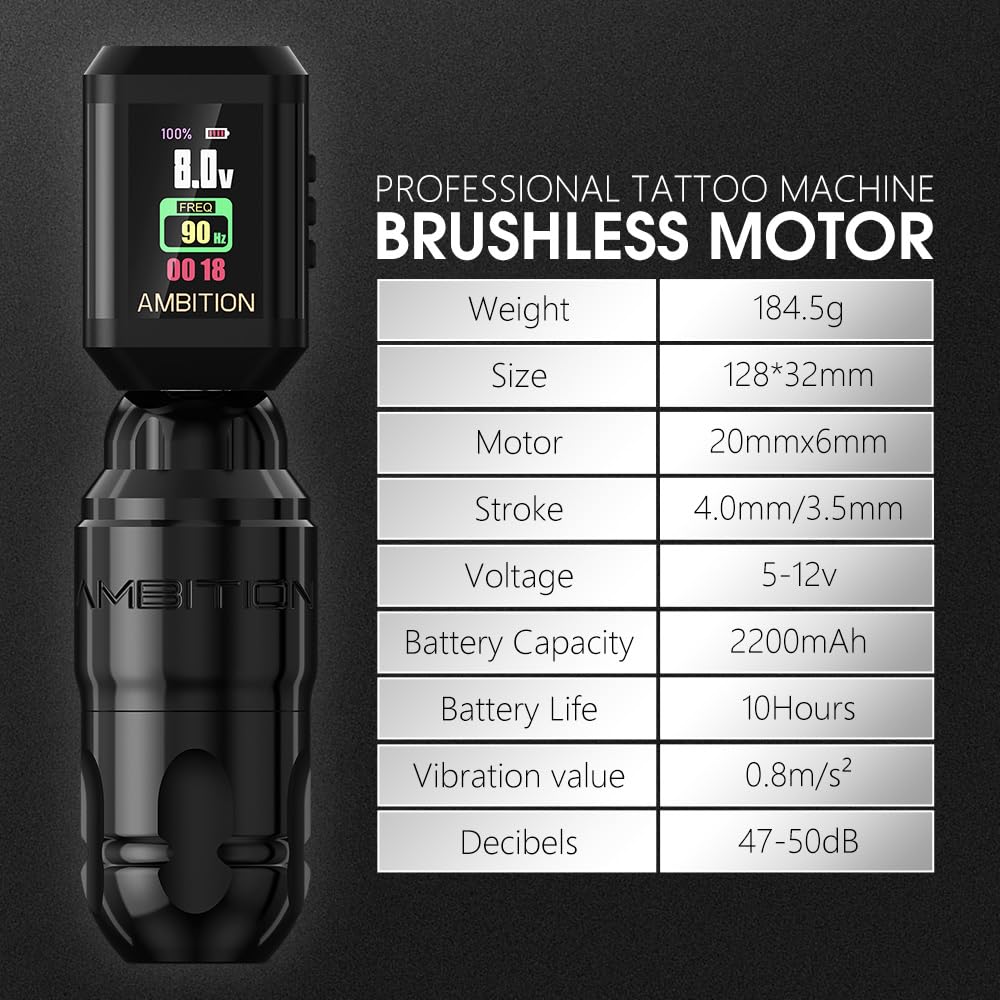 Ambition Lutin tattoo pen compact setup ready for clean lines in tight spaces