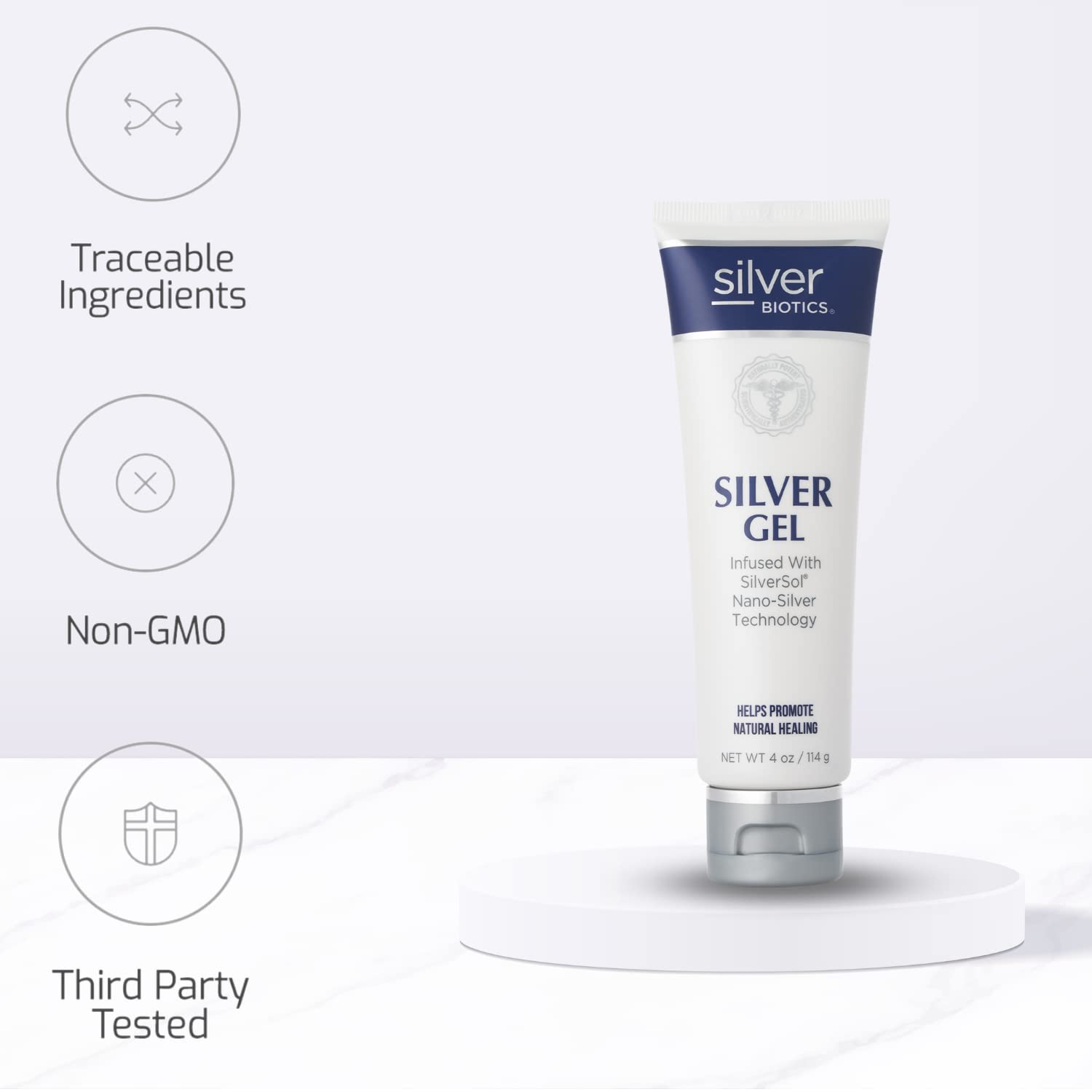 American Biotech Labs SilverBiotics hand applying gel for quick relief.