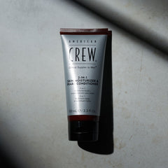 Close-up of product on counter highlighting lightweight formula for non-greasy beard care.