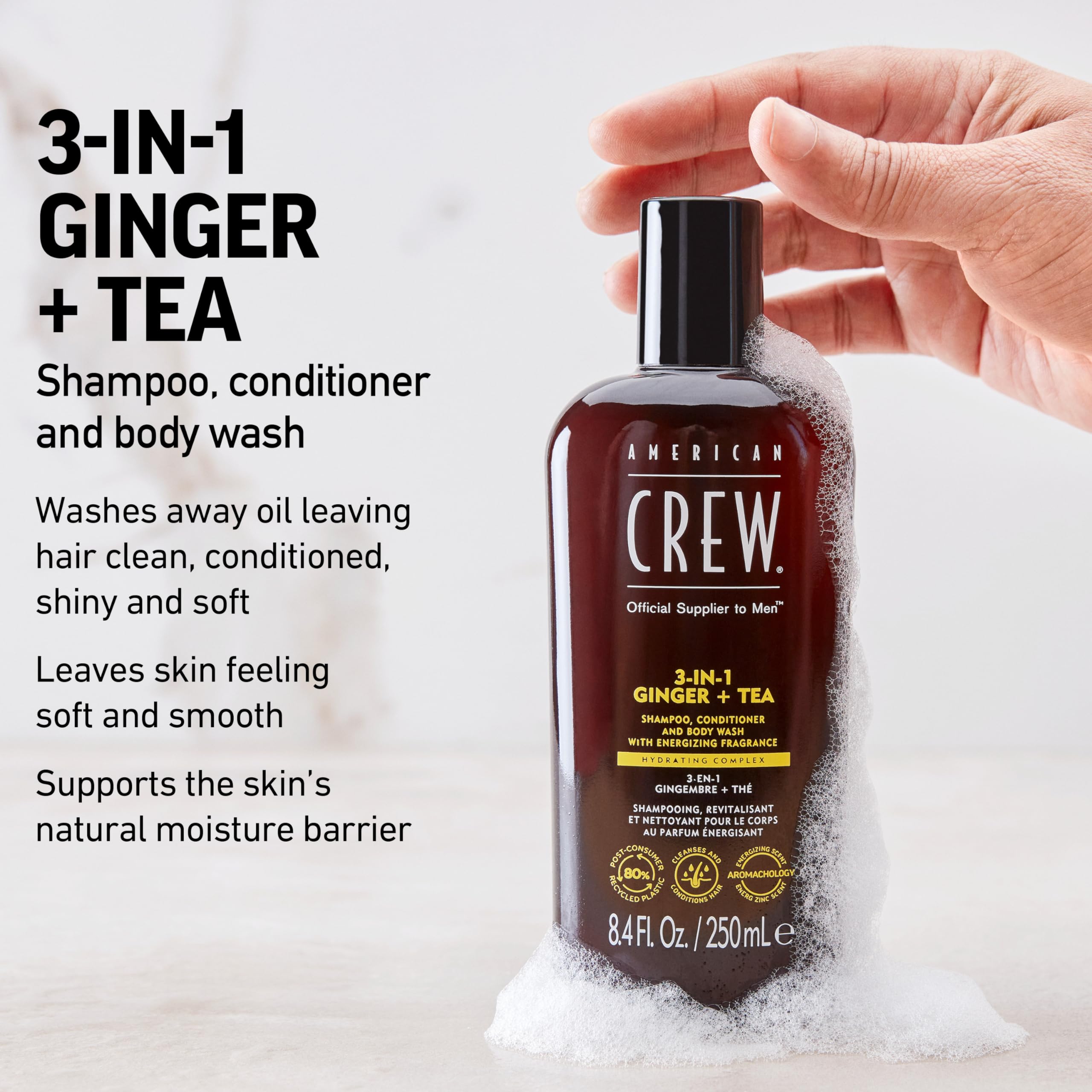 AMERICAN CREW 3-in-1 ginger tea conditioner-application leaves hair smooth