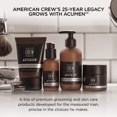Label close-up highlighting cranberry extract and Acumen Complex in American Crew body wash.