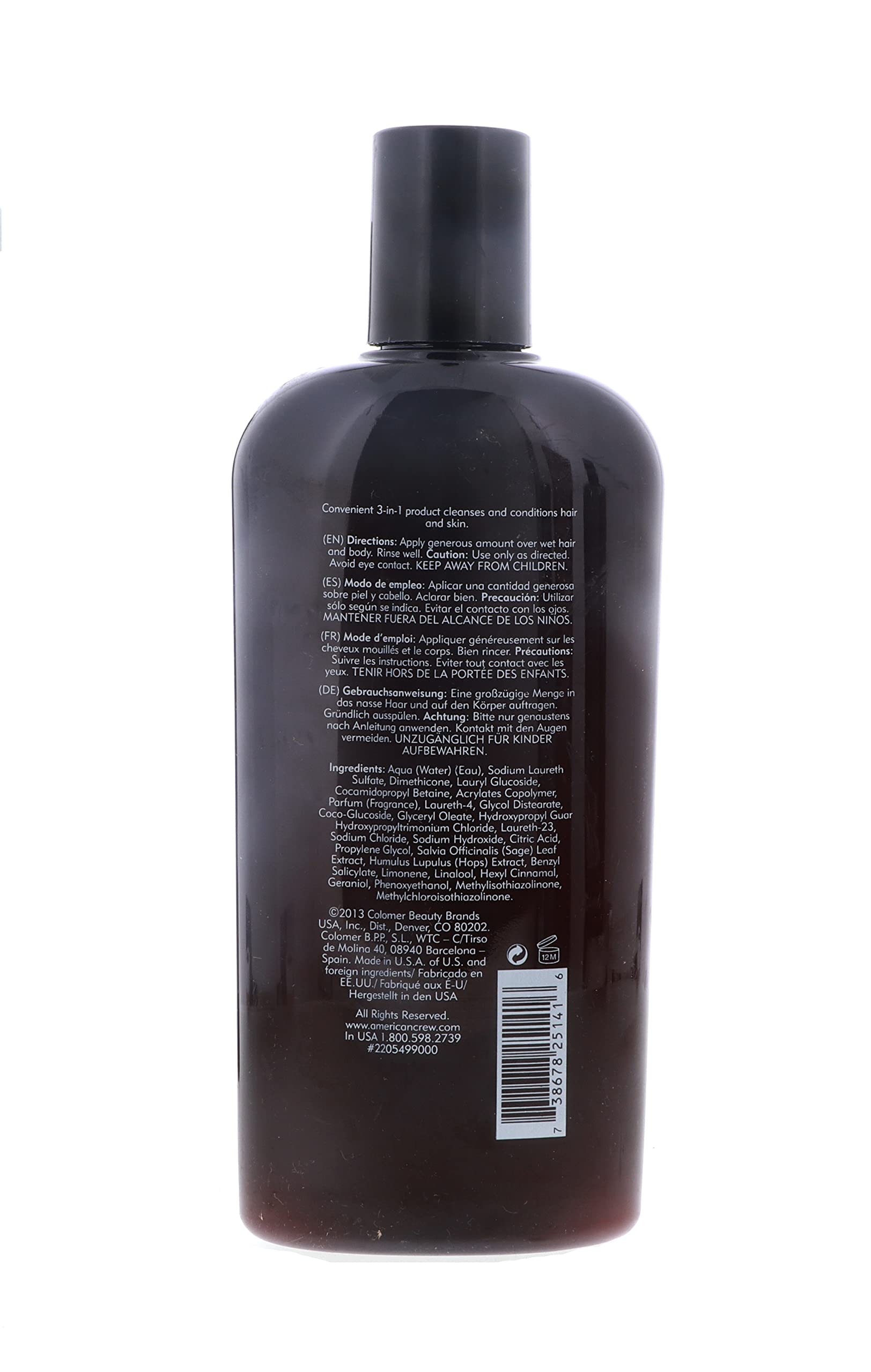 American Crew Classic 3-in-1 in use, smooth lather for daily hair and body cleansing.