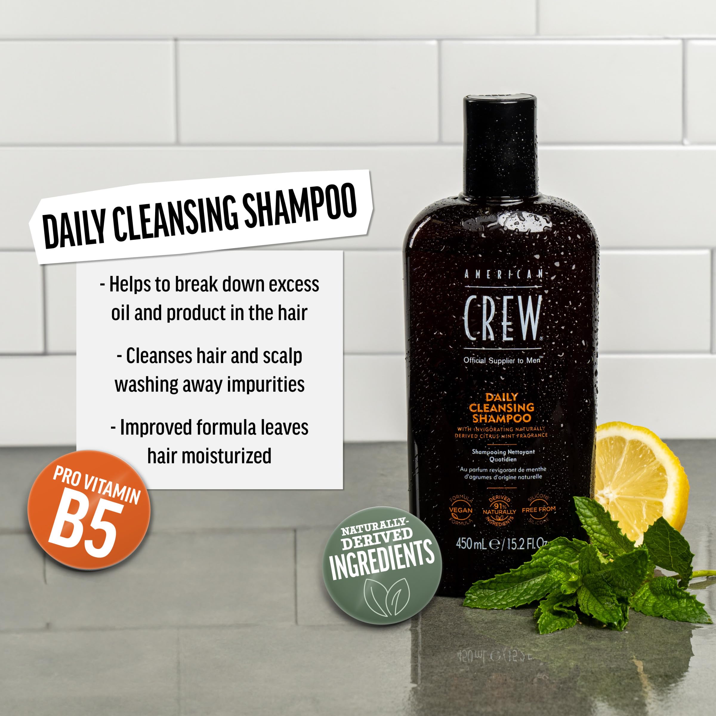 Close-up of foamy lather from American Crew Daily Cleanser for clean hair.
