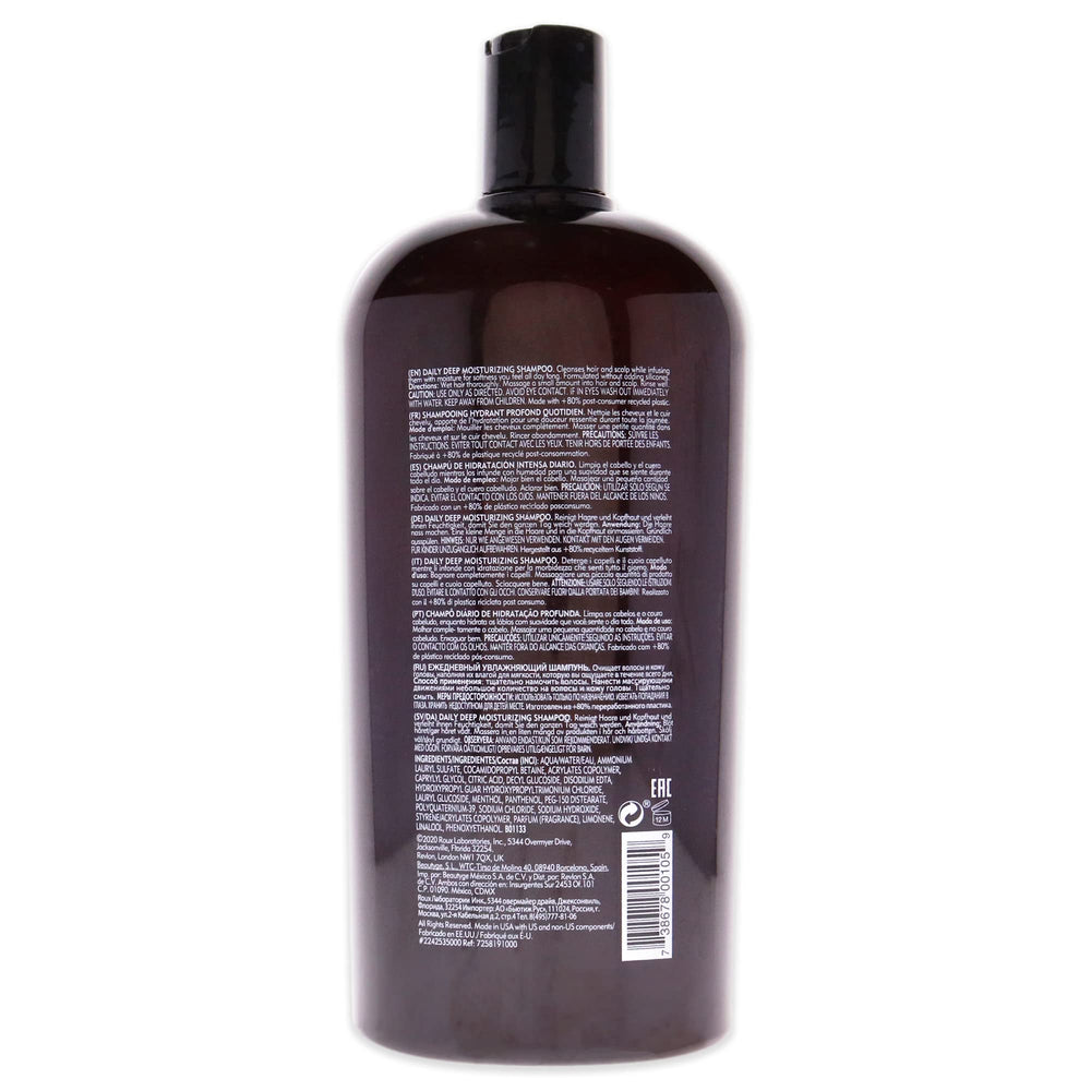 American Crew Daily Moisturizing Shampoo label closeup showing branding and size.