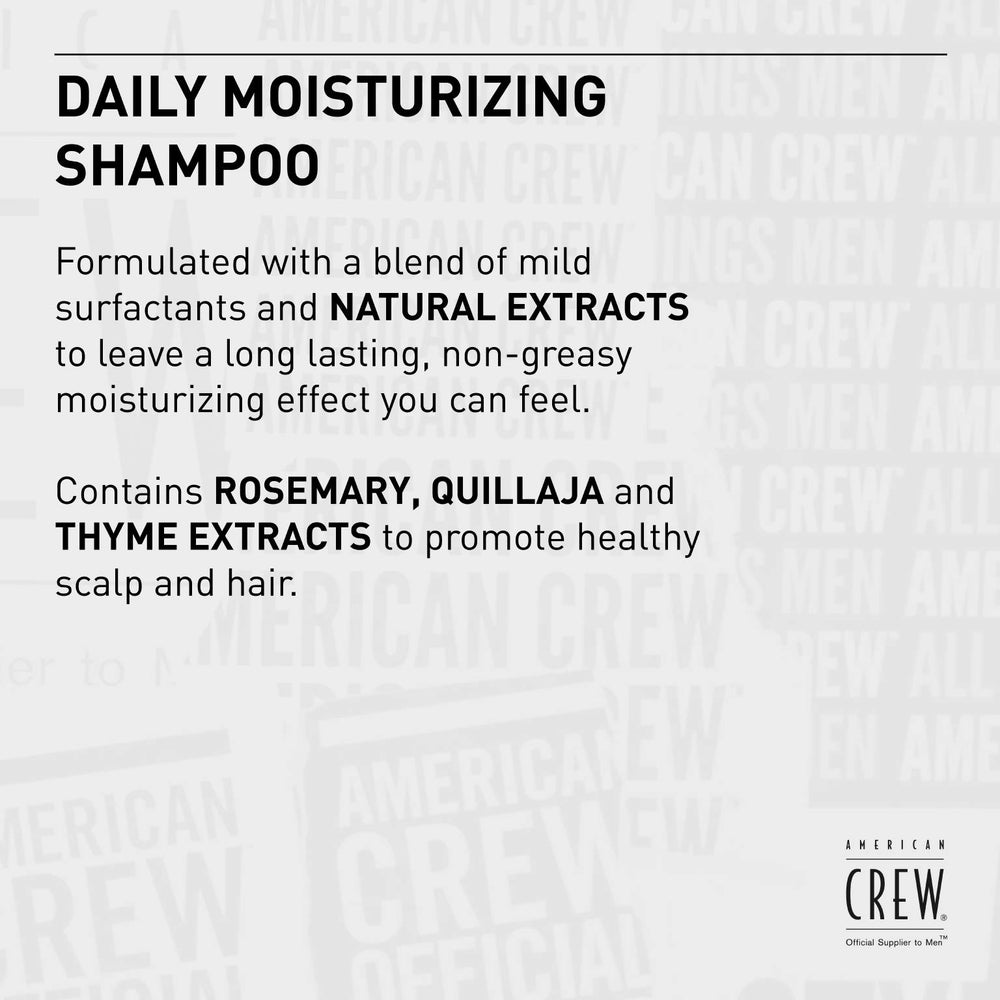 American Crew Daily Moisturizing Shampoo packaging detail on box.