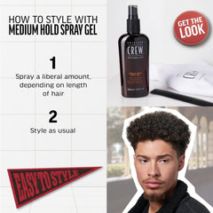 Model applying American Crew gel for a natural finish.
