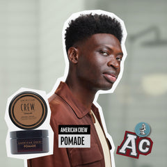 American Crew pomade close-up bottle highlighting versatile hold for slicked-back styles