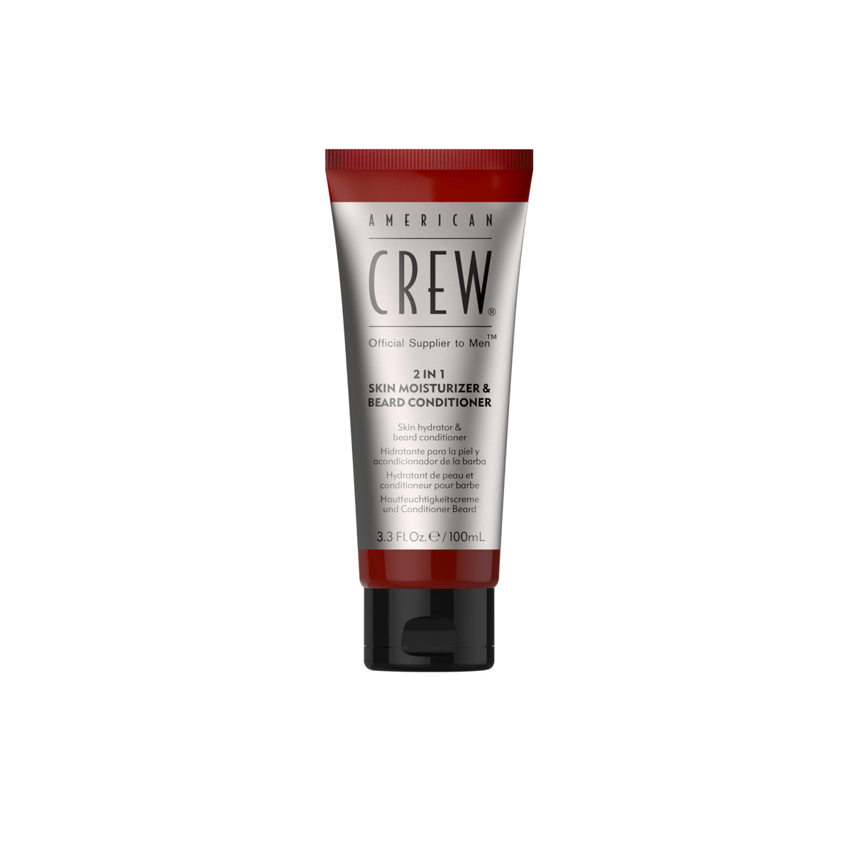 American Crew bottle showing 2-in-1 moisturizer for soft, hydrated beard and skin.