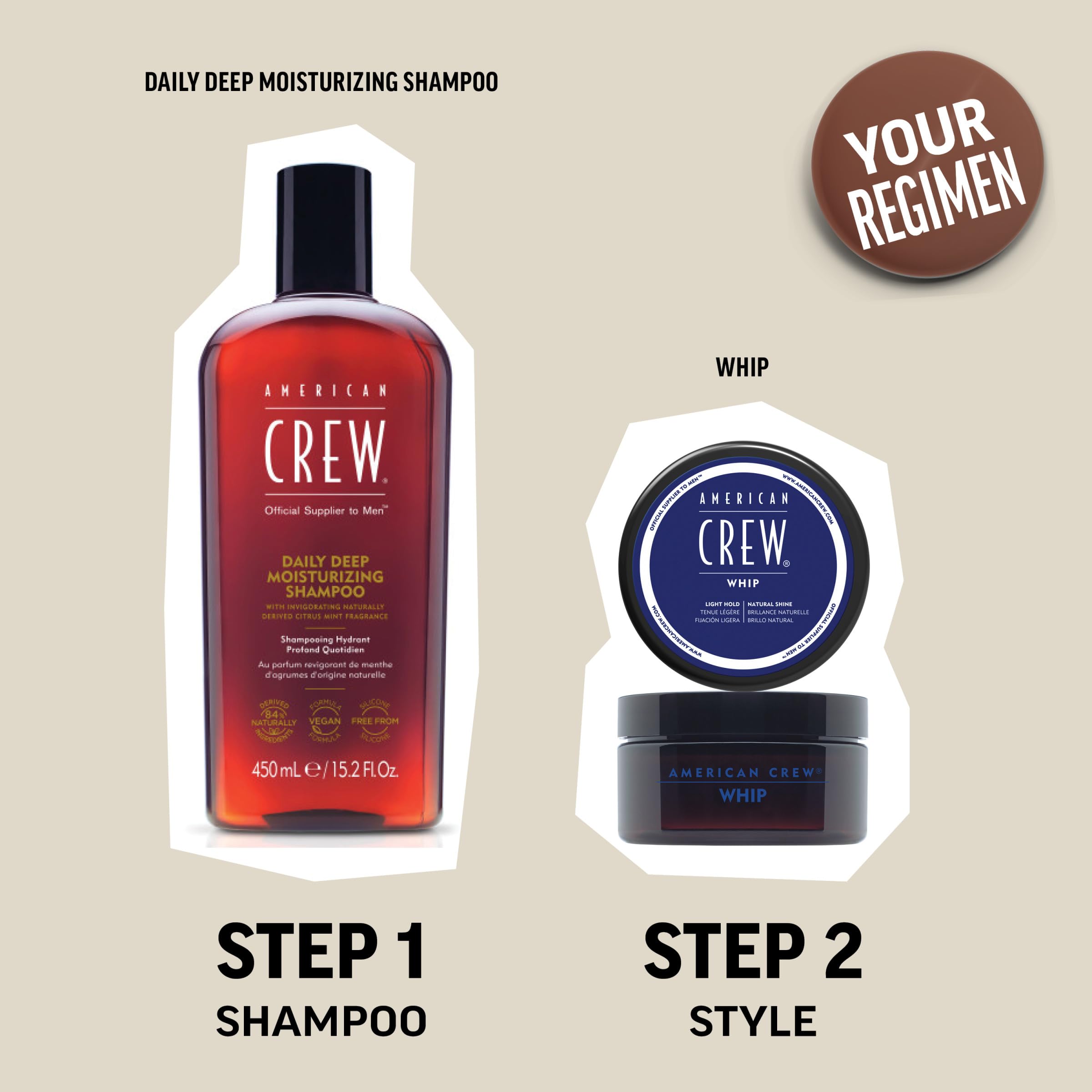 American Crew Whip Styling Cream compact 3 oz size for travel.