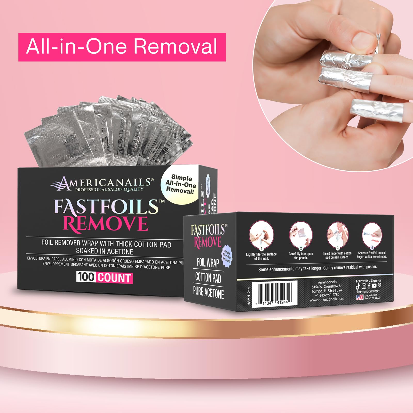 Americanails FastFoils use guide demonstrating tear and wrap technique.