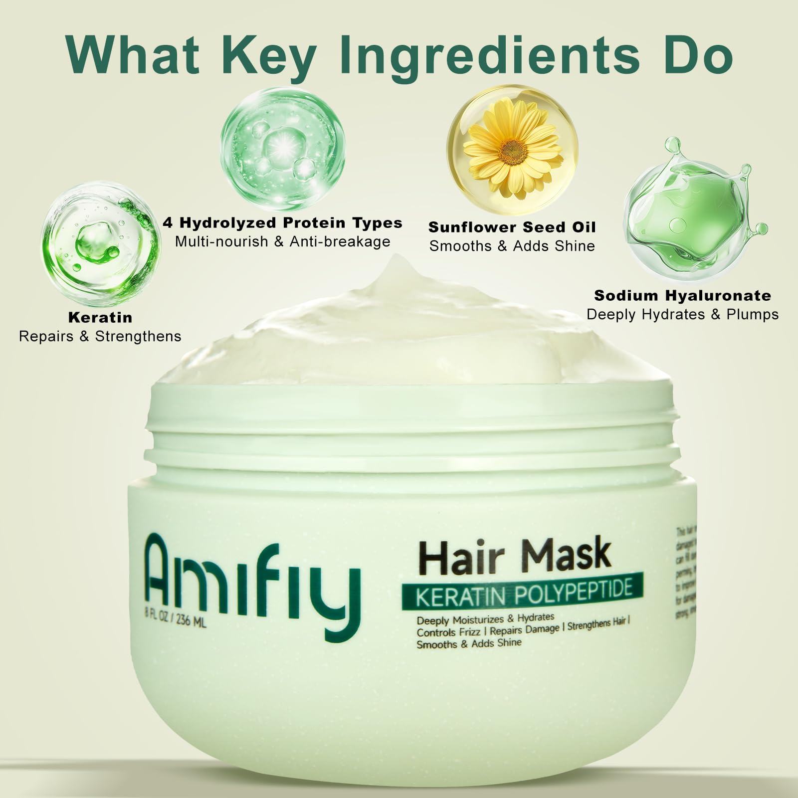Amifiy Keratin Hair Mask jar closeup showing rich conditioning