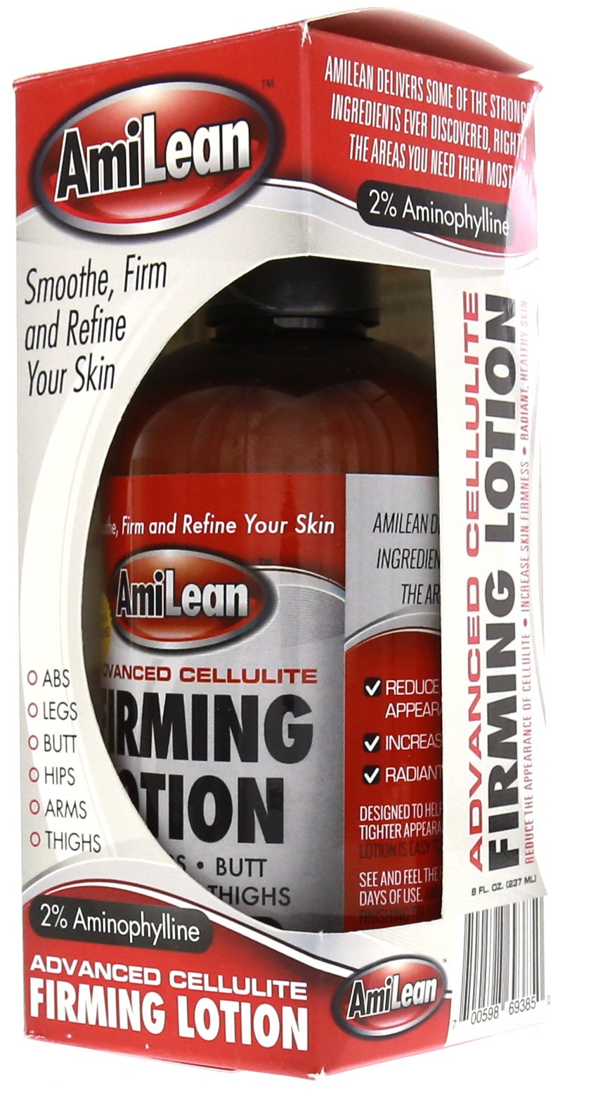AmiLean firming lotion pump demonstrates easy, fast-absorbing application on problem areas