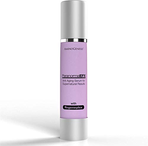 AminoGenesis ParanormalEFX serum bottle close-up for radiant, hydrated skin.