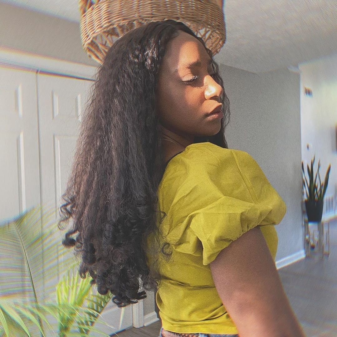 Aminow Afro Curly V Part Wig back view highlighting full-bodied curls.