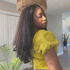 Aminow Afro Curly V Part Wig back view highlighting full-bodied curls.