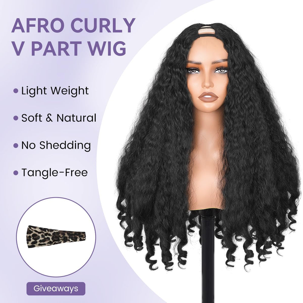 A close-up of Aminow Afro Curly V Part Wig bouncy curls for volume.