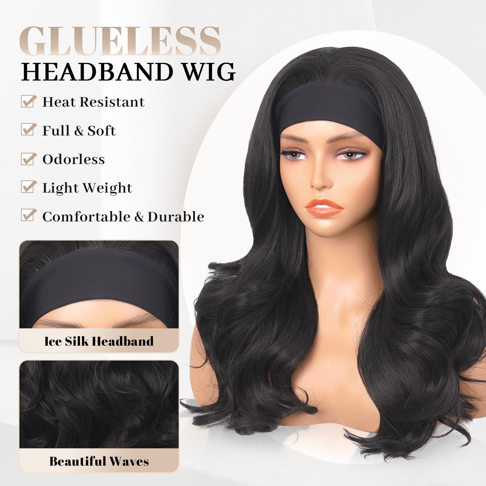Aminow Wavy Headband Wig on model side view for versatile styling.