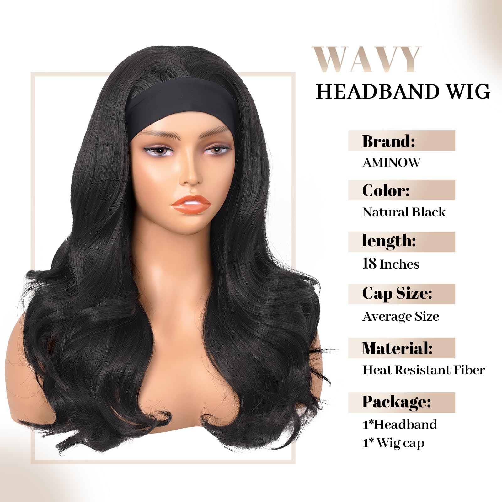 Aminow Wavy Headband Wig cap with ice silk band for comfortable all-day wear.