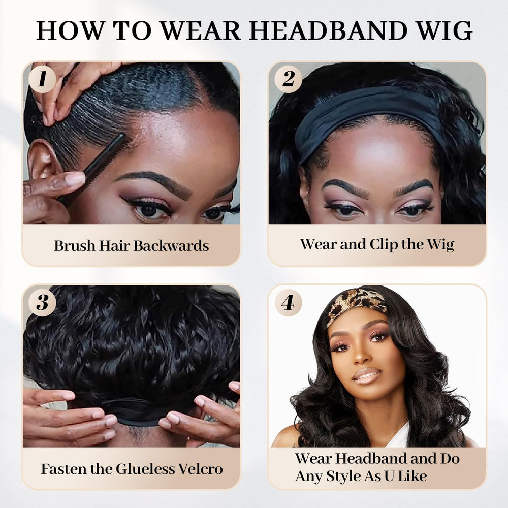 Aminow Wavy Headband Wig styled into a ponytail for quick changes.