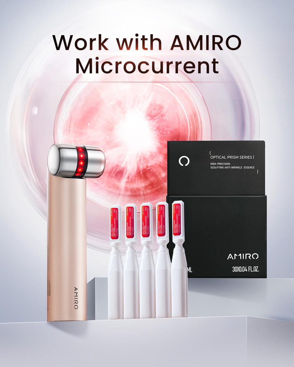 AMIRO PDRN serum device-compatibility badge emphasizes device-specific skincare