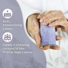 Amish Farms Sage Soap Bar with bentonite clay deep cleanses and deodorizes skin.