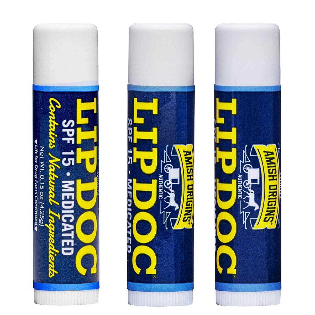 Amish Origins SPF 15 Lip Doc Balm pack ready for outdoor protection and long-lasting moisturization
