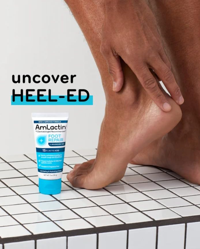 AmLactin foot care routine steps illustration.