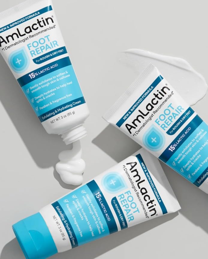 AmLactin cream on heel absorbing into the skin.