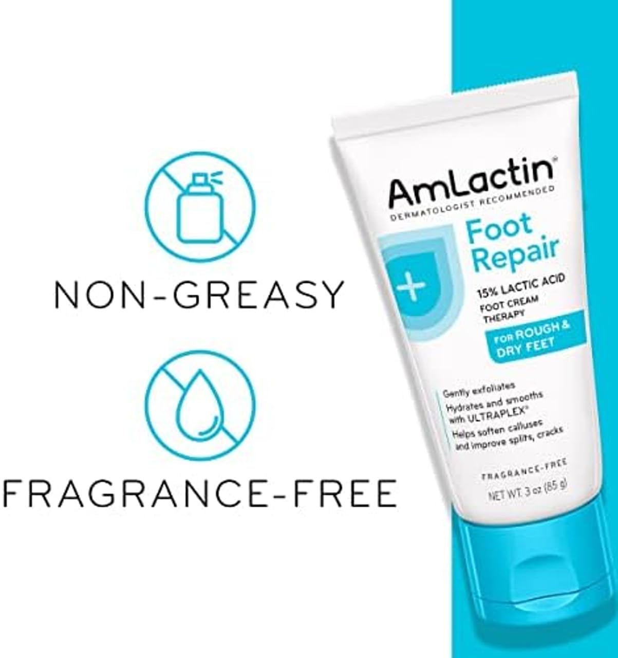Fragrance-free AmLactin cream texture visible on the skin surface.