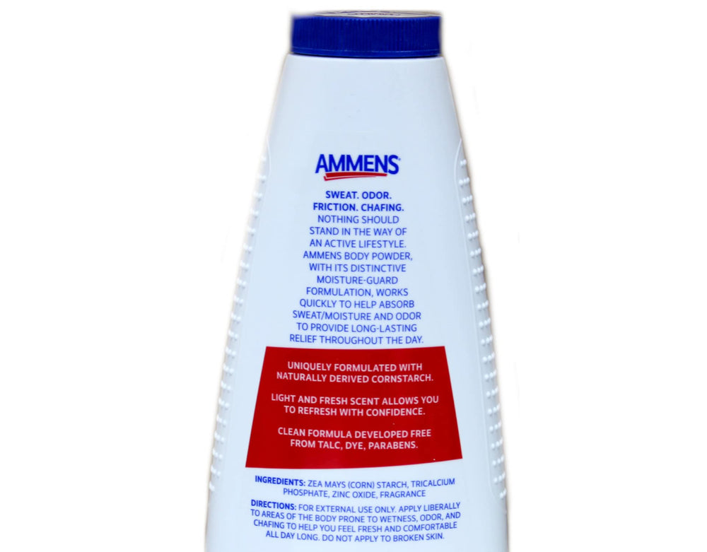 AMMENS Body Powder Original convenient 2-pack on a bathroom shelf.