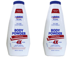 AMMENS Body Powder Original bottle highlighting talc-free formula and all-day protection.