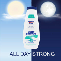 AMMENS Powder Shower Fresh jar dispense demonstrates easy daily use.