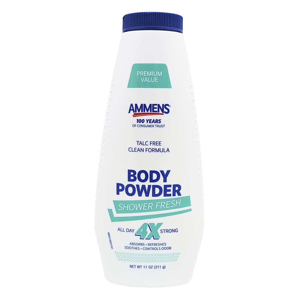 AMMENS Powder Shower Fresh pack side highlights natural and pure formulation.