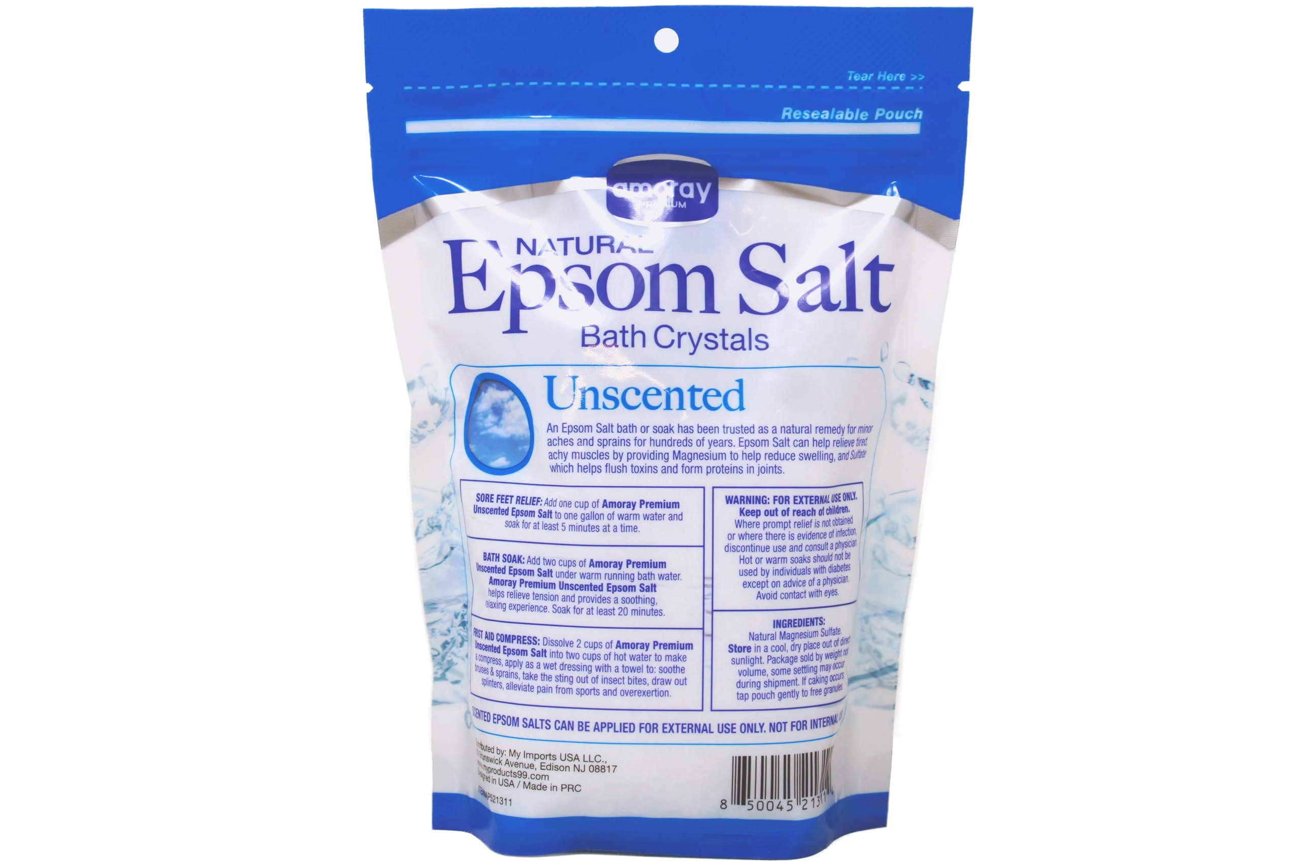 Amoray Premium Epsom Salt dissolving in warm water to ease muscle tension.