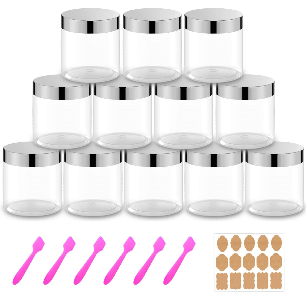 AMORIX 12-pack 8oz jars with silver lids for on-the-go storage