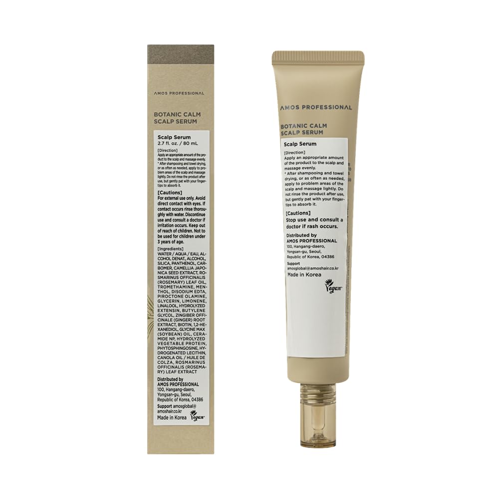 All hair types scene with AMOS PROFESSIONAL Botanic Calm Scalp Serum on the scalp.