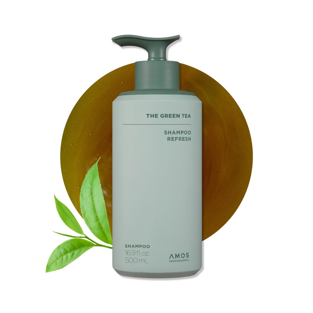 AMOS PROFESSIONAL Green Tea Shampoo bottle with soothing lather for thinning hair