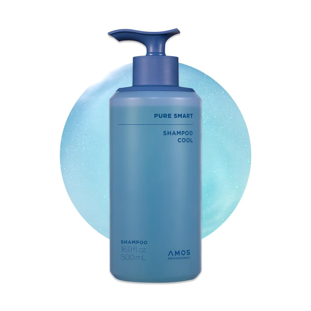 AMOS PROFESSIONAL Pure Smart Shampoo bottle with cooling menthol for refreshing scalp.
