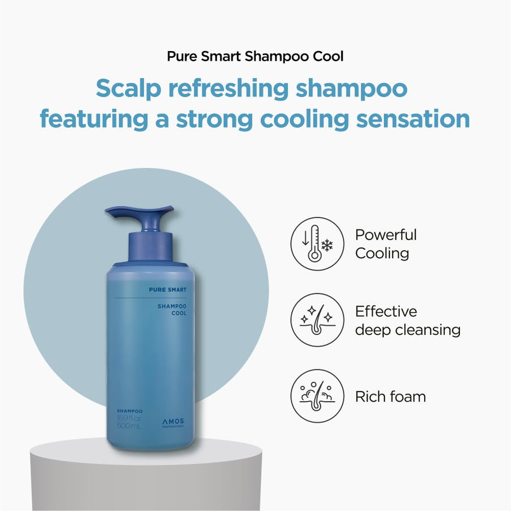 AMOS PROFESSIONAL Pure Smart Shampoo delivers cooling sensation to soothe the scalp.