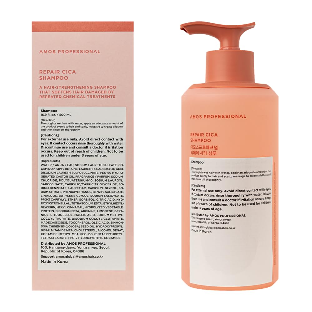 AMOS PROFESSIONAL Repair Cica Shampoo application showing even distribution through damp hair