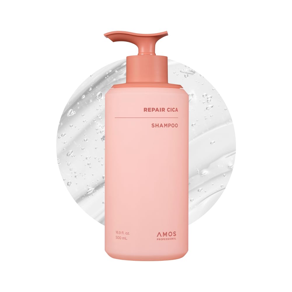 AMOS PROFESSIONAL Repair Cica Shampoo bottle shows strength restoration for damaged hair