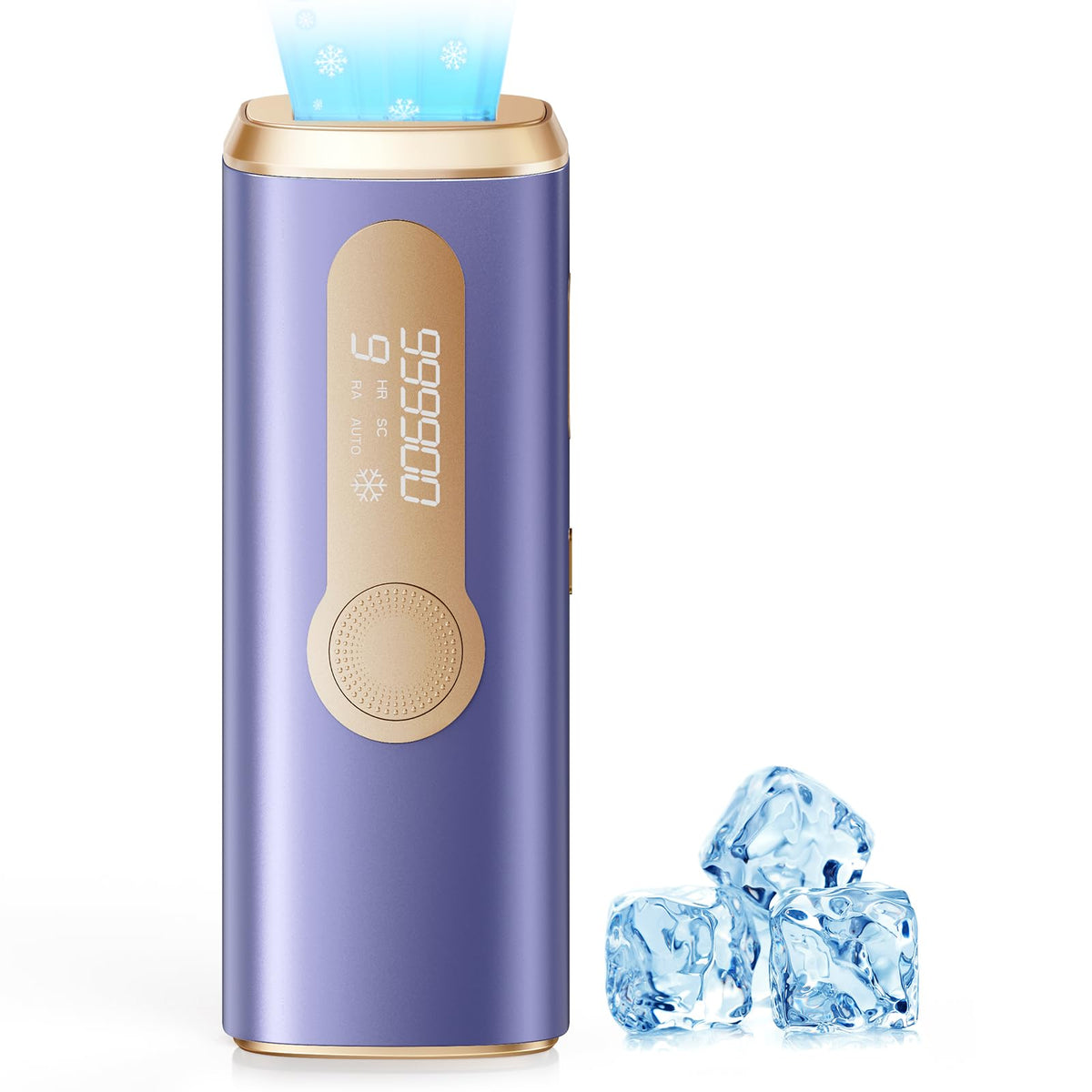 AMOTAOS IPL device front view demonstrating painless sessions with ice cooling.