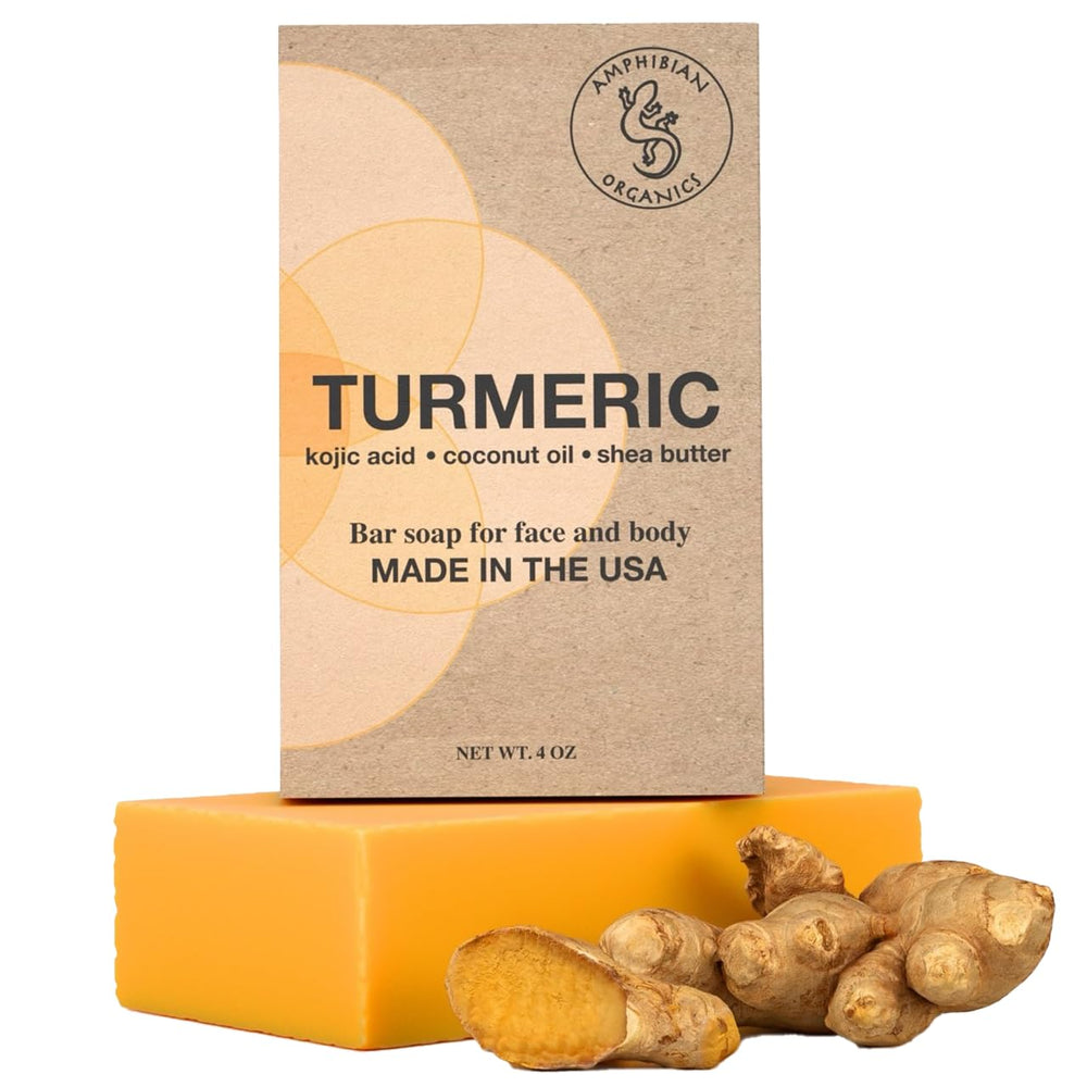 Amphibian Organics turmeric soap with kojic acid bar promoting gentle cleansing and balanced skin